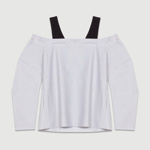 Maje Cold-shoulder striped cotton top